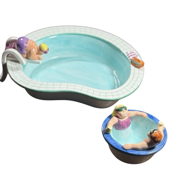 Vintage Ceramic 1995 Lotus "Pool Party" Chip & Dip Serving Bowls - Picture 2 of 13